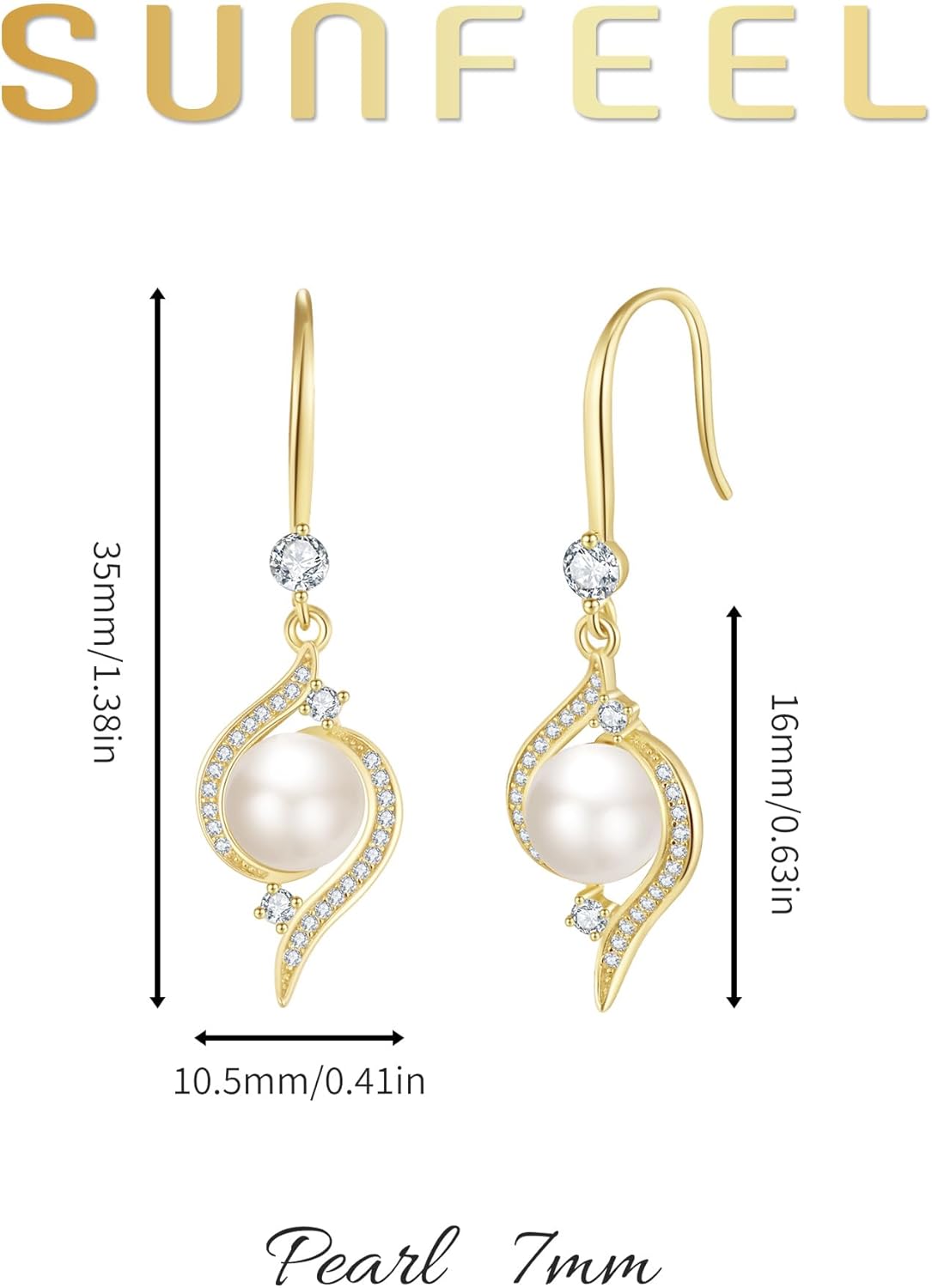 SUNFEEL 925 Sterling Silver Dangle Pearl Earrings for Women, 14K Gold Plated Pearl Drop Earrings with Cubic Zirconia Bridal Elegant Party Wedding Jewelry Gifts for Women Mom Wife Her - Image 6
