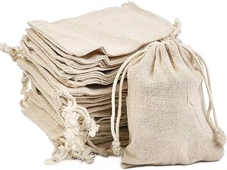 Sacchetti Regalo di Cotone con Coulisse, Naturale Sacchetto di Mussola per Fai da Te Mestiere Festa Matrimonio Bomboniere Gioielli -30 Pezzi (10*14cm)