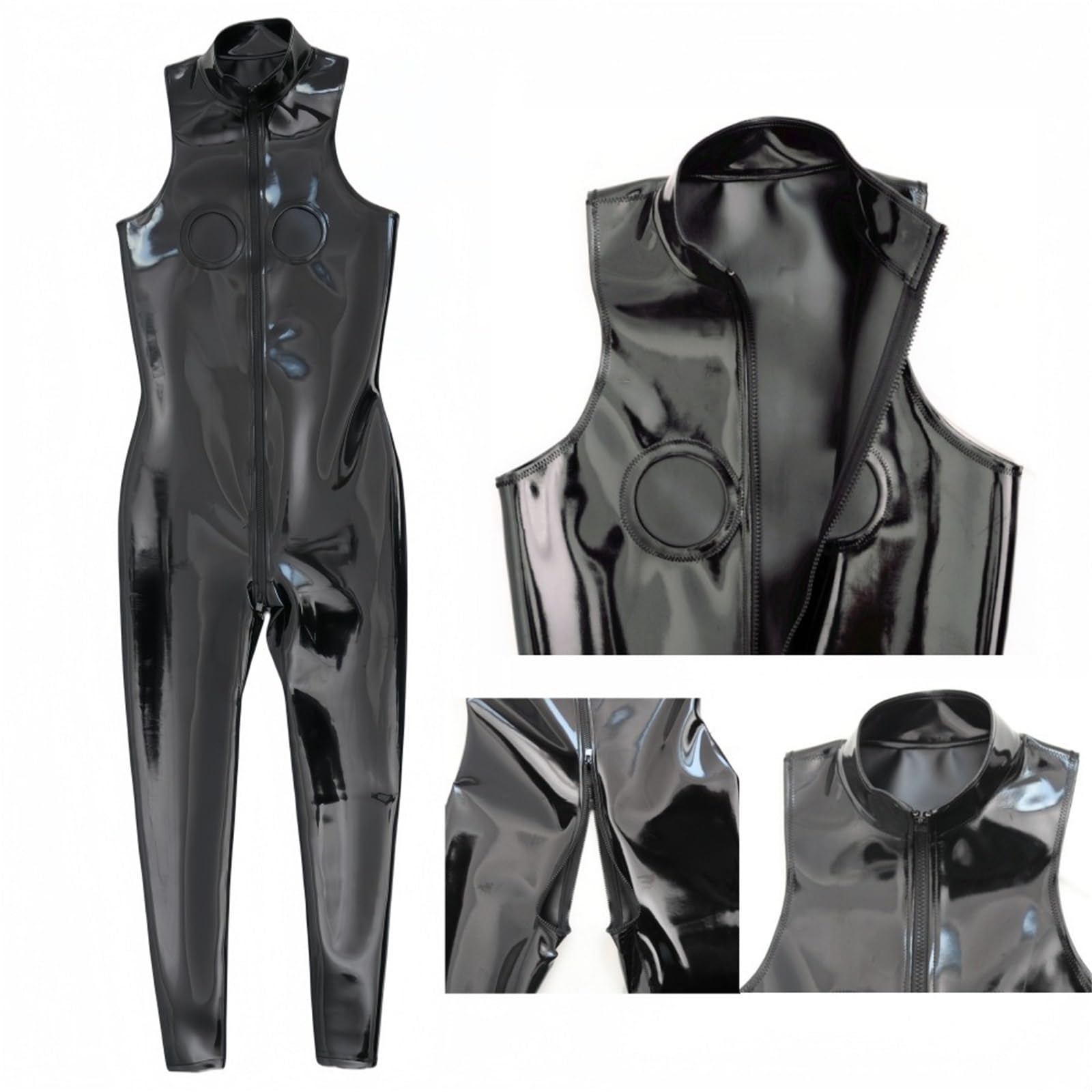 Sexy Damen Latex Body Offen Brust Catsuit Offener Schritt Wetlook Jumpsuit | Frontreißverschluss, Latex Catsuit, Erotik Nachtwäsche, Frauen Stage, Party Clubwear, Cosplay, Body Babydoll