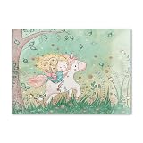 Dessin animé Enfance Rêve Mignon Enfants Fille Monter Cheval Printemps Fleurs Prairie Toile Affiche Mur Art Photo Peinture Salon Bureau Studio Décor À La Maison