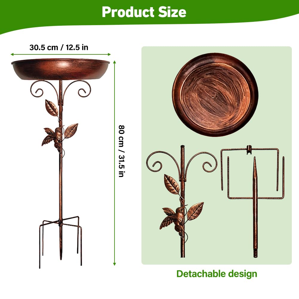 80cm Vogeltränke Stehend, Vogelbad für Draußen Garten, Wassertränke für Vögel, Vogelbad Garten Stehend mit Stabiler 5-Zinken-Basis für Gartenund Rasen, Winterfeste Vogeltränke (Antike Bronze)