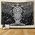 Skull Tapestry Meditation Skeleton Tapestry Chakra Tapestry Starry Tapestry Black and White Stars Tapestry for Room