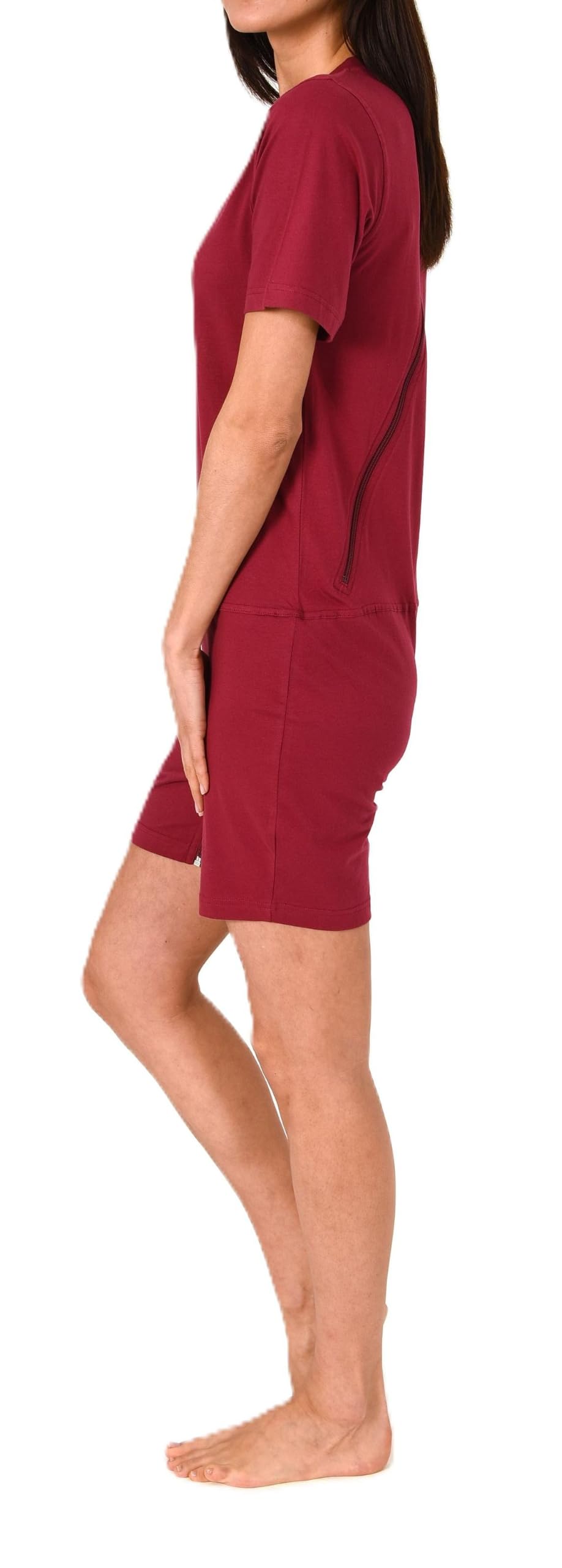 Normann Care Combinaison de soin pour femme, à manches courtes, pyjama une pièce avec fermeture éclair dans le dos et les jambes