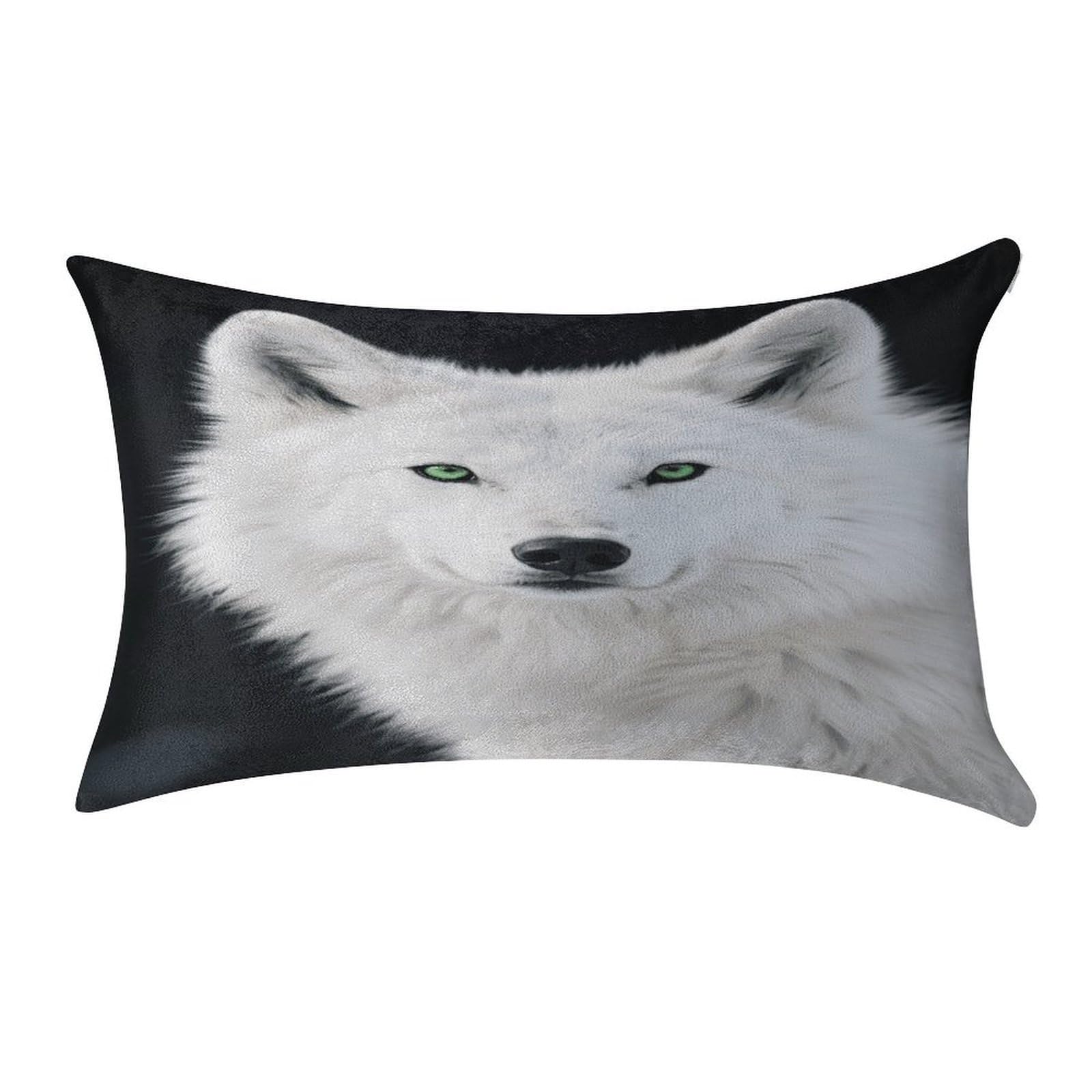 VstaDank Cool White Wolf with Green Eyes Pillow Covers Rectangular Cushion Case Cozy Decorative Throw Pillowcase Luxury Lumbar Pillow Shells with Zipper Soft Velvet Pillows Shams 12 X 20 in
