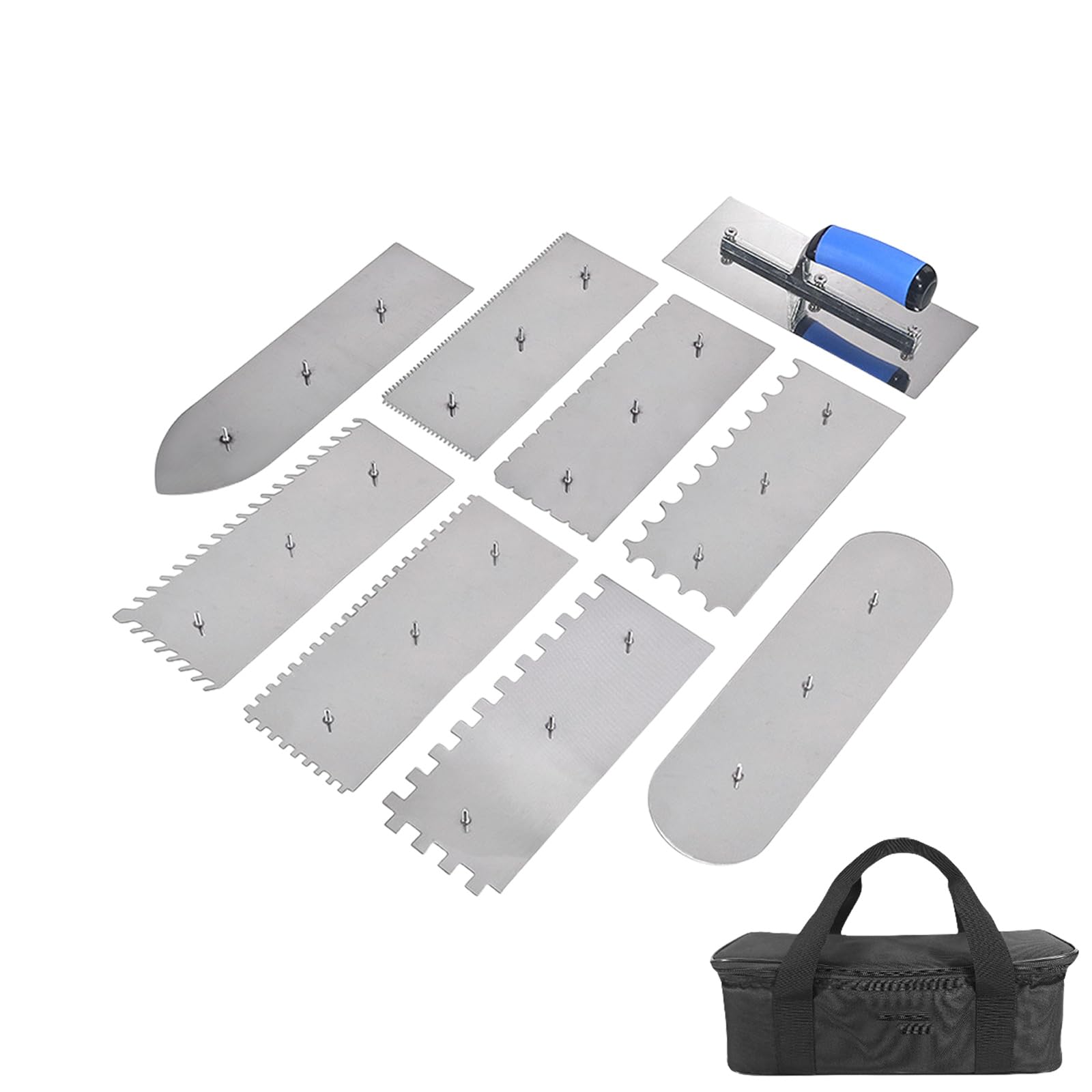 9Pcs Professional Interchangeable Tiling Tool Set Stainless Steel Ergonomic Handle Plastering Trowel with Storage Case Stainless Steel Trowel Set