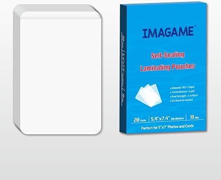 Self-Sealing Laminating Pouches, 5.4" x 7.4, 18mil, 20 Pack, Easy-to-Use, No Machine Needed, Preserve Photos, Cards & More, Durable, Waterproof Seal, Ideal for Home, Office & School Use