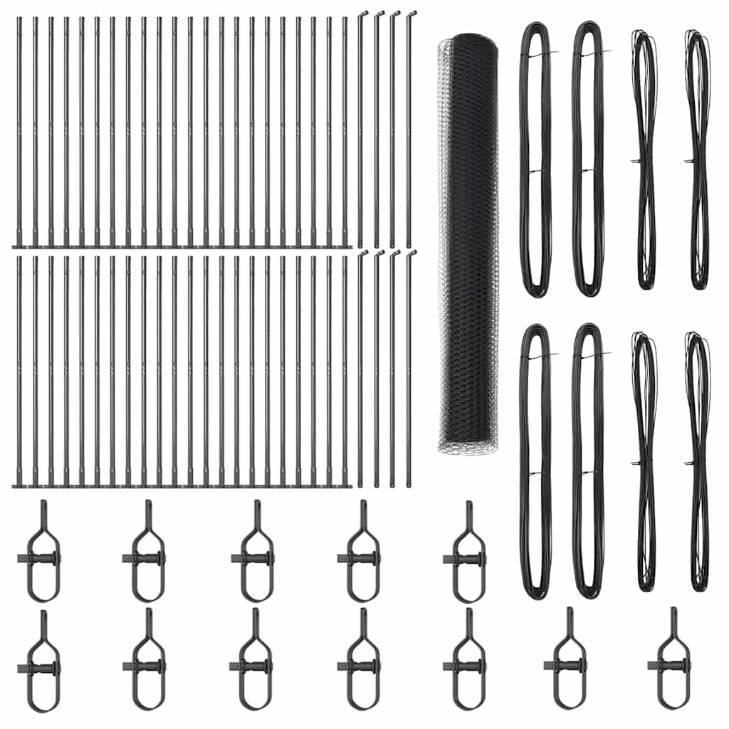 Grey Steel PVC Fence Post Set 100 x 1.2m 13mm Mesh Outdoor Garden Barrier Weather Resistant Corrosion Proof Secure Enclosure for Yard Terrace Support