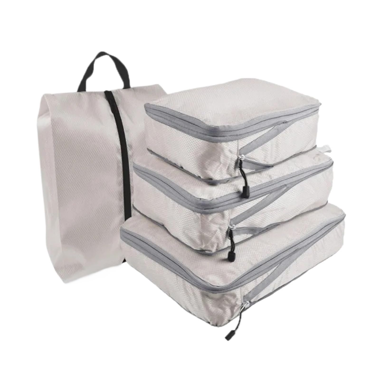 BHOUTY 4piece Compressible Storage Bag Set Compression Packing Cube Travel Luggage Organizer Foldable(White)