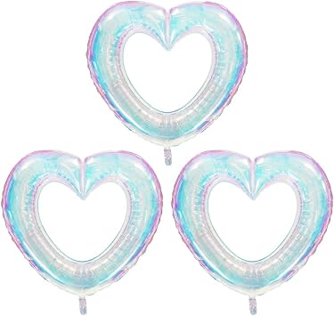 Jumbo 40 Inch Clear Rainbow Crystal Iridescent Heart Balloons, Charming Romantic Love Hollow Out Heart Balloon For Wedding Valentines Day Birthday Baby Shower Bridal Party Decoration