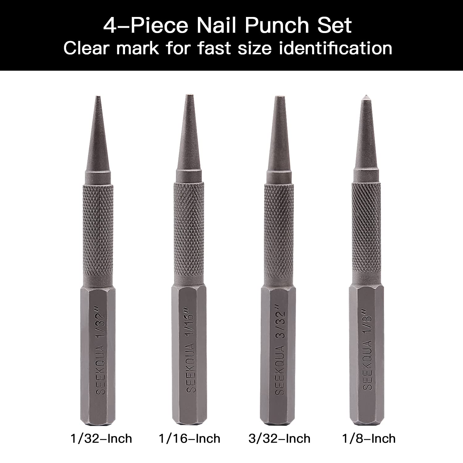 4pcs Nail Setter Punch, 1/32 1/16 3/32 1/8 Inch Center Punch Set, Nail Punch ... 313089195186 4pcs Nail Setter Punch, 1/32 1/16 3/32 1/8 Inch Center Punch Set, Nail Punch ... 313089195186