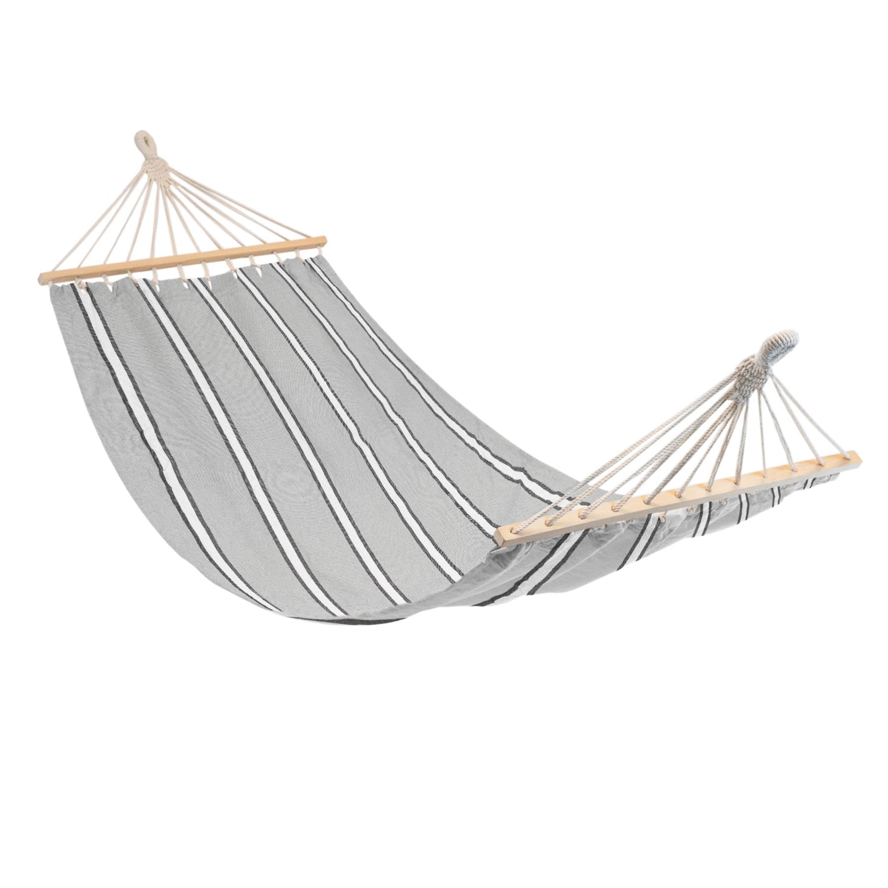 Harbour HousewaresGarden Hammock with Spreader Bars - Grey/White Stripe - Outdoor Garden Camping Hammock Seat with Durable Fabric for Camping, Beaches
