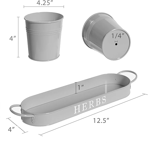 Miniatura 4 de Barnyard Designs - Juego de macetas con bandeja para huerta, estilo campestre, macetas para hierbas de interioresexteriores, para repisa de ventana