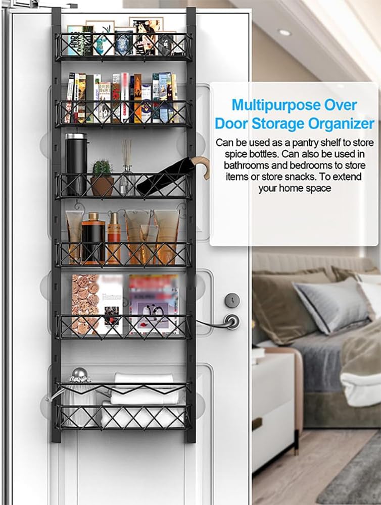 Over The Door Organizer 6-Tier Metal Hanging Storage for Pantry Hanging Basket Wall Spice Rack Seasoning Shelves