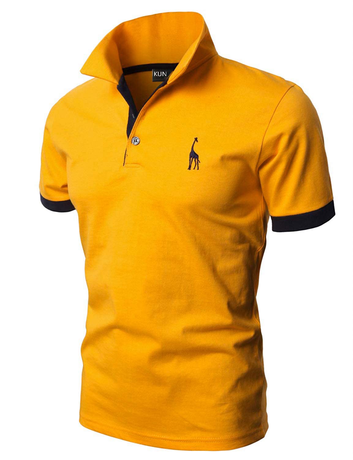 KUNJLELP Poloshirt Herren Kurzarm Männer Polohemd Giraffe Stickerei T-Shirt Sommer