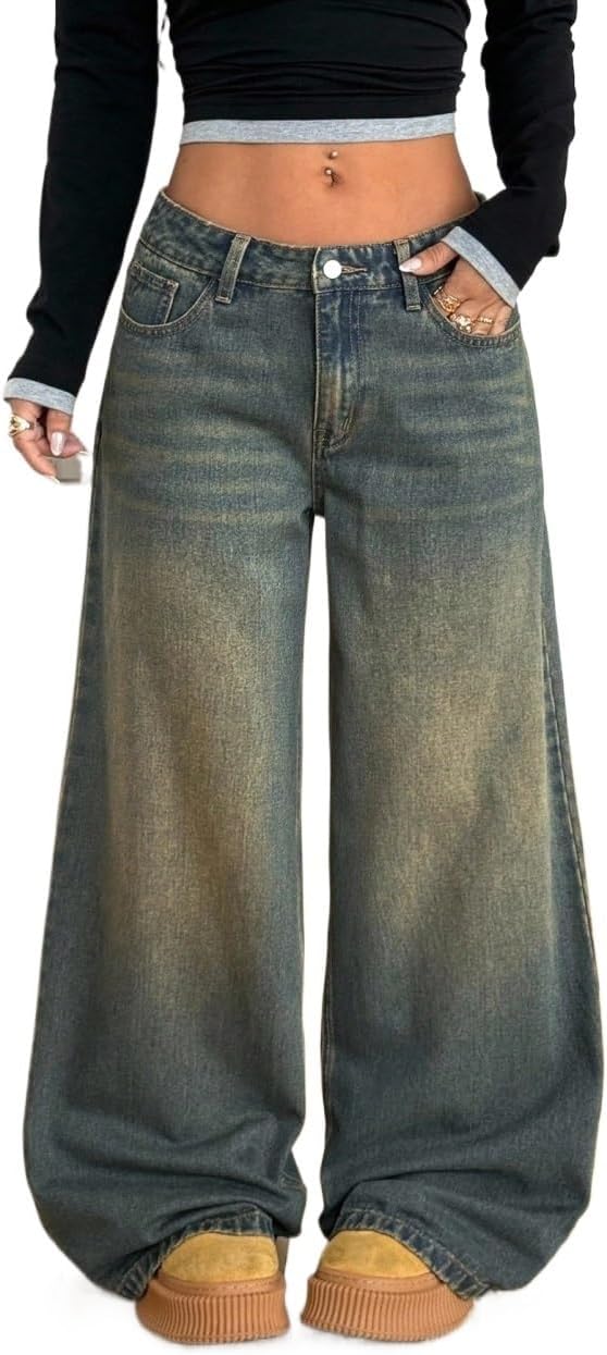 Baggy Jeans Women, Loose Fit Pockets Leg Jeans
