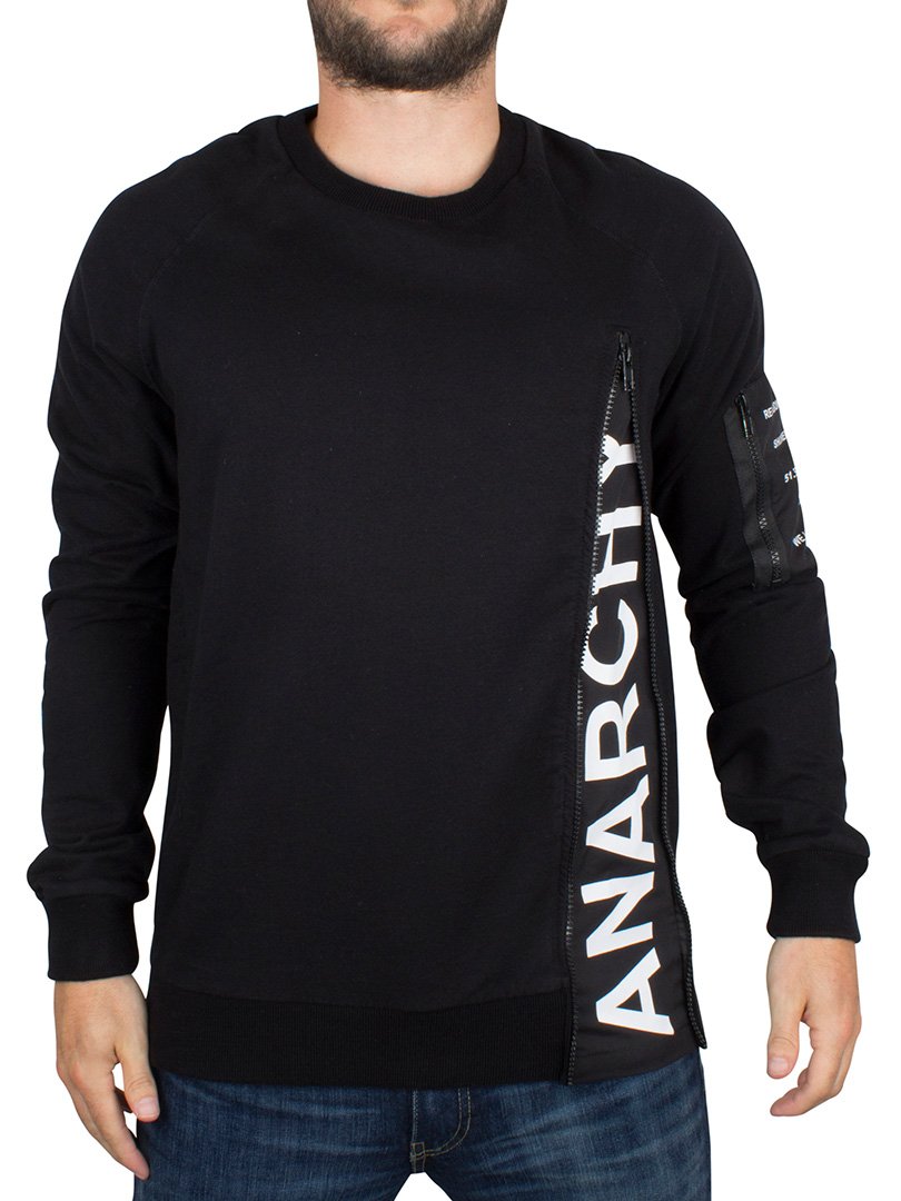 Religion Hombre Anarquía Sudadera Zip, Negro, Medium