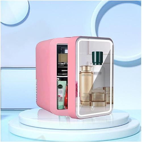 ROLTIN Mini refrigerador pequeño para dormitorio, con espejo LED, refrigerador de maquillaje de capacidad 8L, frío o calor, CA 220 V, refrigerador