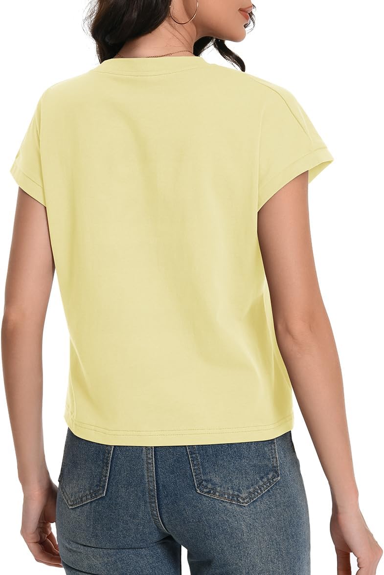 Womens Crop Tops Cap Sleeve Cotton T Shirts Crewneck Loose Fit Trendy Tee Summer Workout Tops 2025 - Image 5