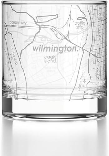Miniatura 7 de Well Told Vaso de whisky grabado con mapa de Charleston, Carolina del Sur, vaso de rocas estilo antiguo (11 oz, transparente), vaso de whisky