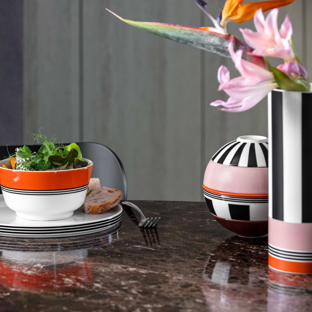 Villeroy & Boch - Memphis Home Vase Klein Bunt, Schwarz-Weiße Deko-Vase mit Orangenen und Rosafarbigen Akzenten, Blumenvase, Dekoration, Ikonisches Design, Deko Wohnung, Premium Porzellan