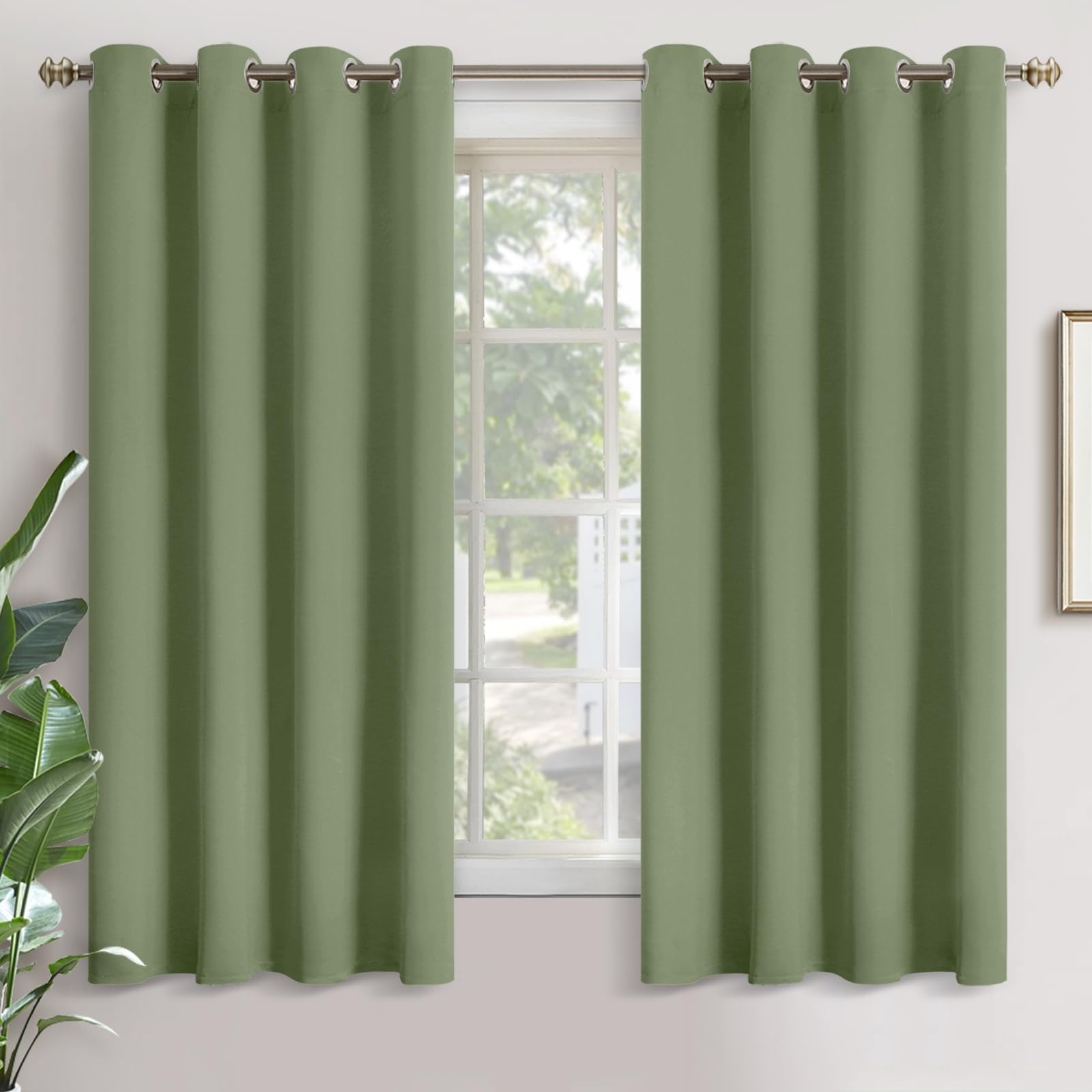 YoungsTex Olive Green Blackout Curtains for Bedroom - Thermal Insulated with Grommet Room Darkening Window Curtains for Living Room Office, 2 Panels, 52 x 63 Inch โ image 1