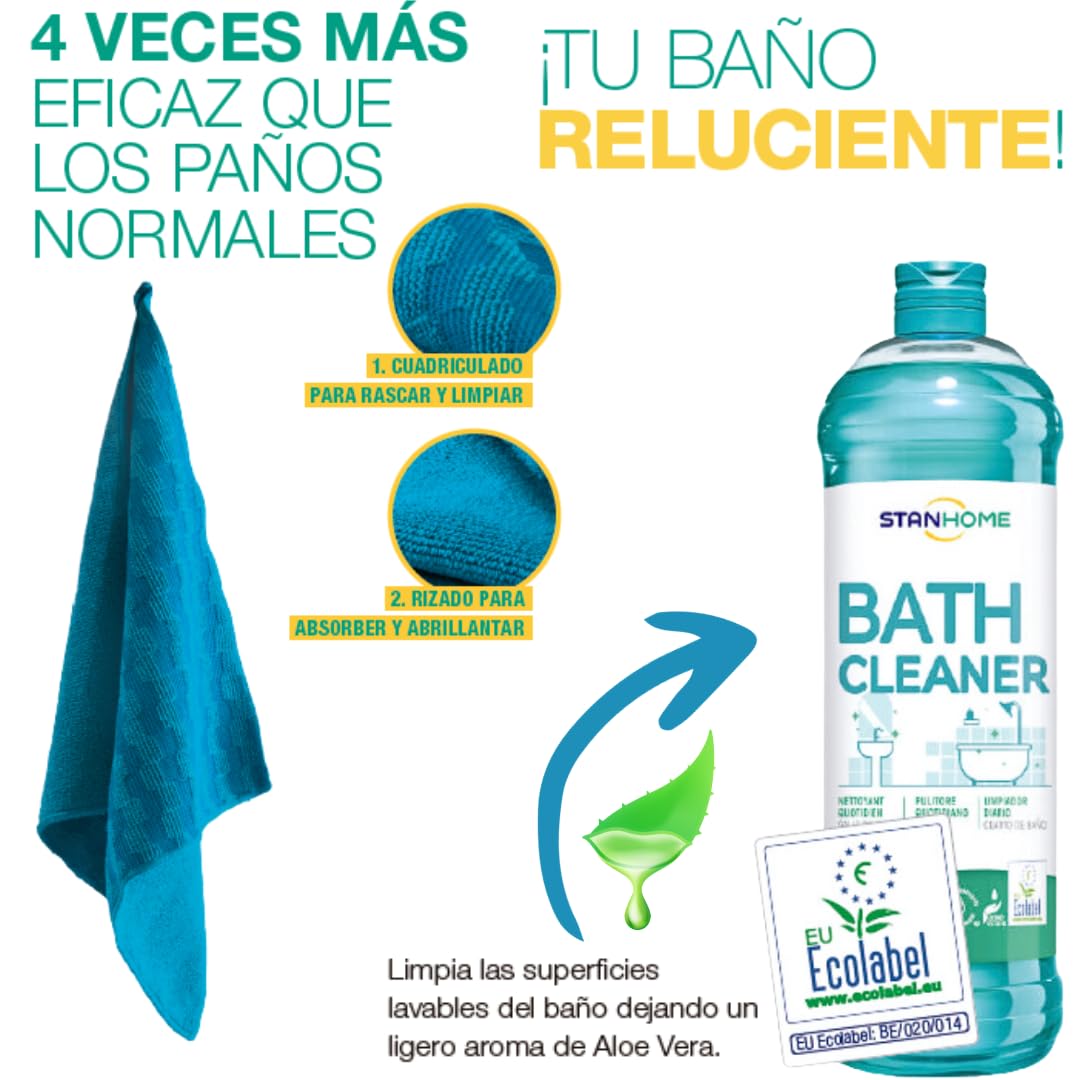Stanhome Bath Cleaner e Panno Panno Scratchy Cloth, Pack Pulizia Bagno Anticale Disincrostante, Rimuove sporco e macchie, dona lucentezza alle superfici (1000 ml)