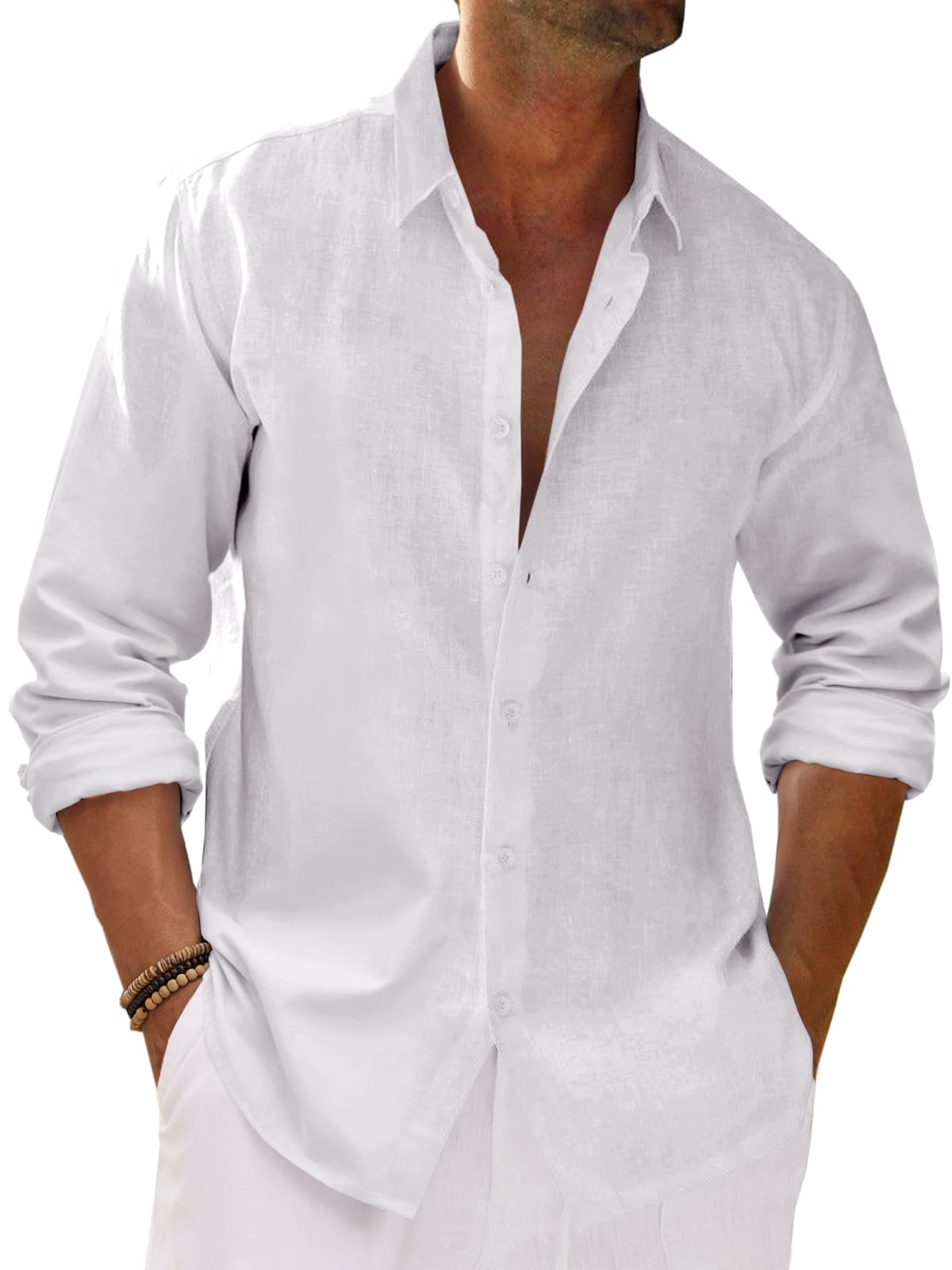 Runcati Mens Button Down Shirt Cotton Linen Casual Long Sleeve Shirts Collared Hippie Beach Tops