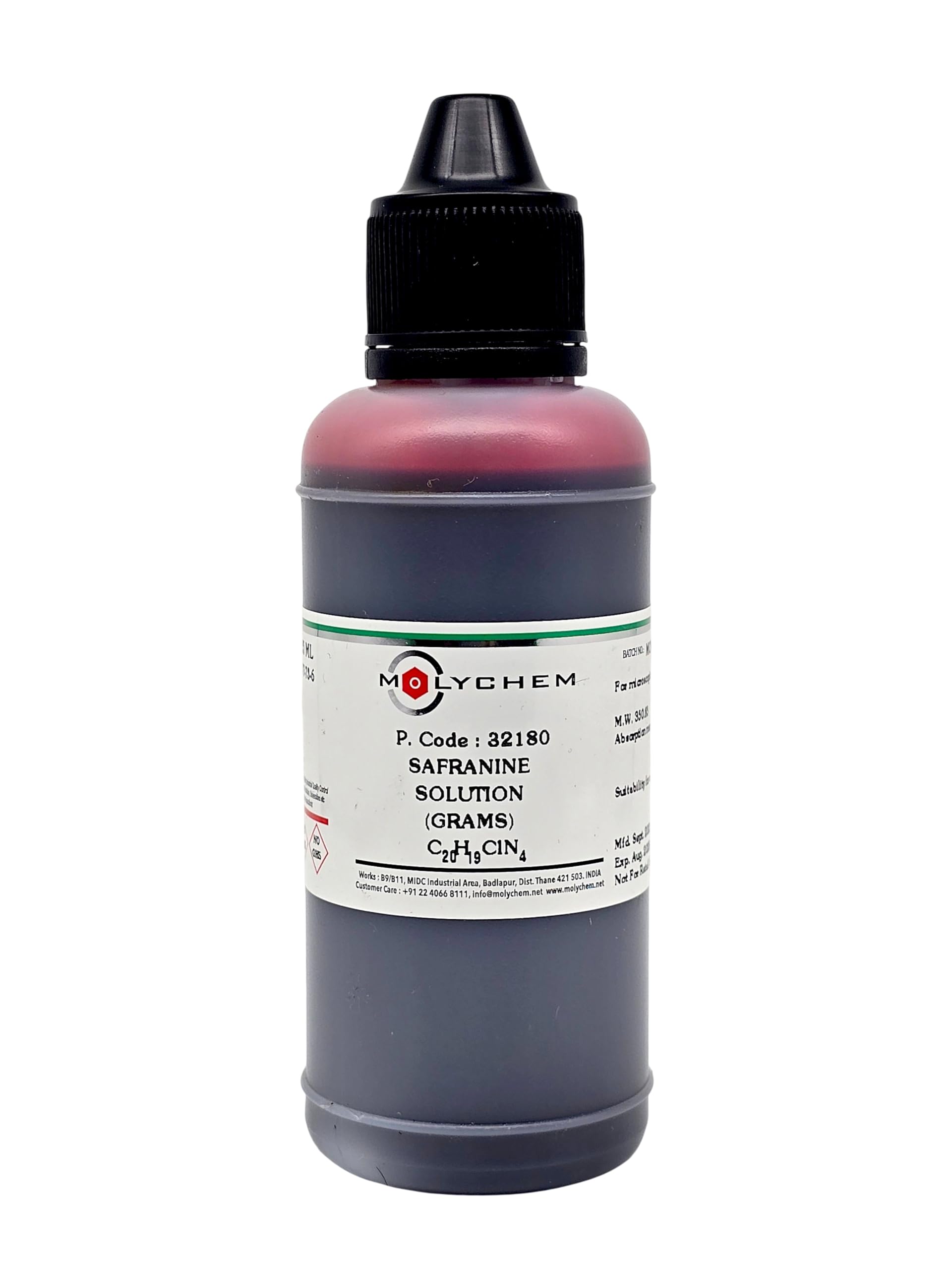MOLYCHEM Safranine Stain Solution, Laboratory Grade Microscopy Stain, 125ml, Dark Red-image-2