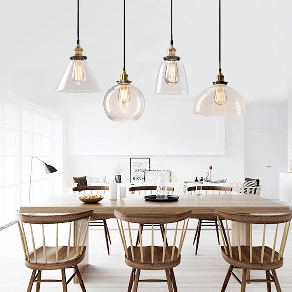 Retro Lampada a sospensione in vetro Lampada da soffitto per cucina con ombrello in vetro Lampadario regolabile Base E27 plafoniera Soffitto paralume per bar ristorante corridoio cucina Soggiorno (D)