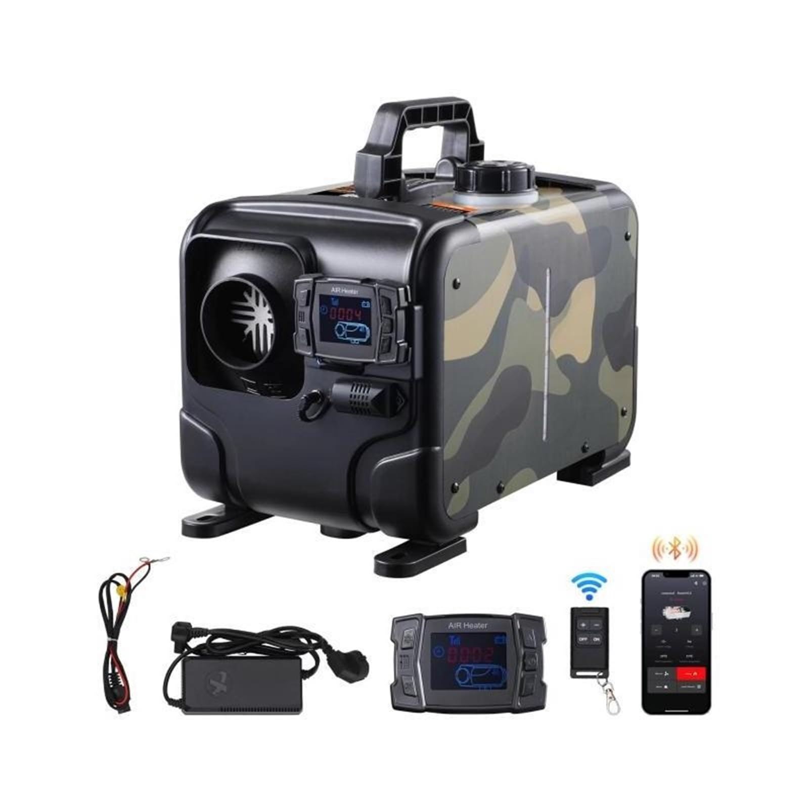 Ogrzewacz samochodowy 8 kW, 12 V/24 V, wielofunkcyjny, nagrzewnica powietrza na olej napędowy, Bluetooth, wyświetlacz, alarm CO, poziomy ogrzewacz na olej napędowy, pojazd/garaż