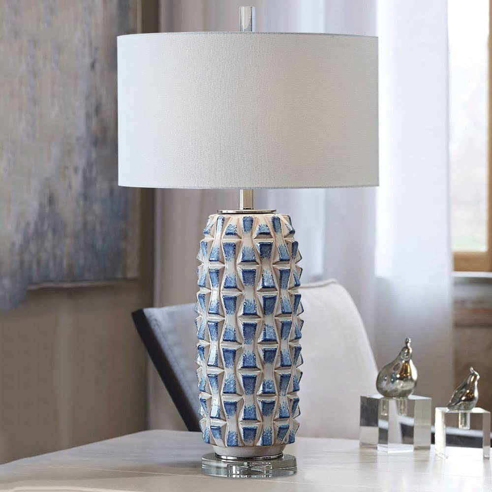 Lampka Nocna Nowoczesna Ceramiczna Lampa Stołowa Ręcznie Tłoczona Niebieska Glazura Lampy Stołowe Do Salonu Sypialnia Home Lampa Stołowa Lampy Stołowe (Color : Remote control switch, Size : 38 * 75cm