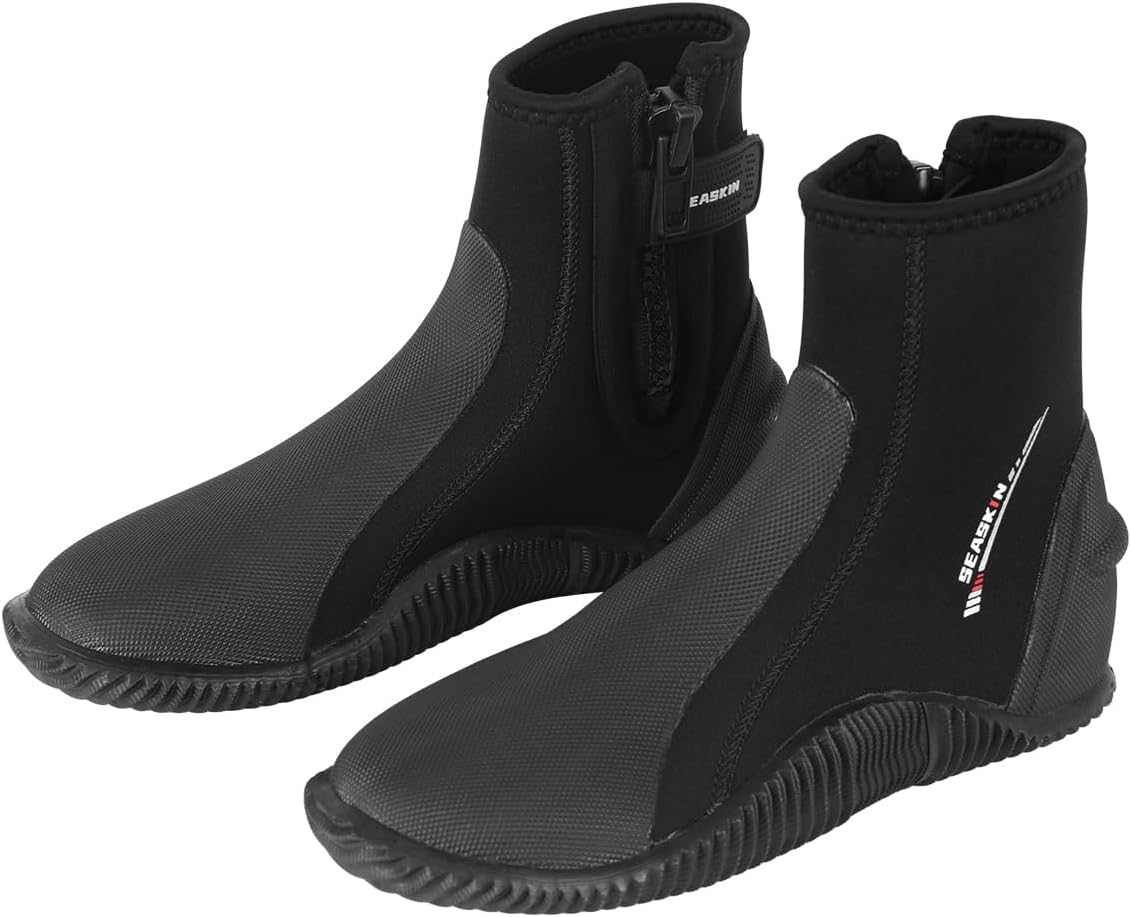 Seaskin 3mm Neoprene Diving Boots Mens Womens, Anti-Slip Rubber Sole Wetsuit Boots for Water Sports