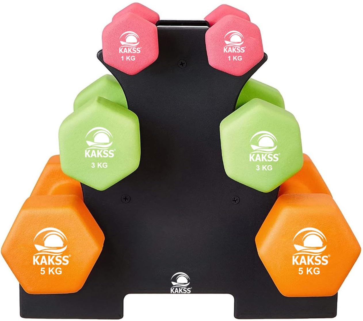 Kakss 6kg Neoprene Dumbbell Set with Stand -26