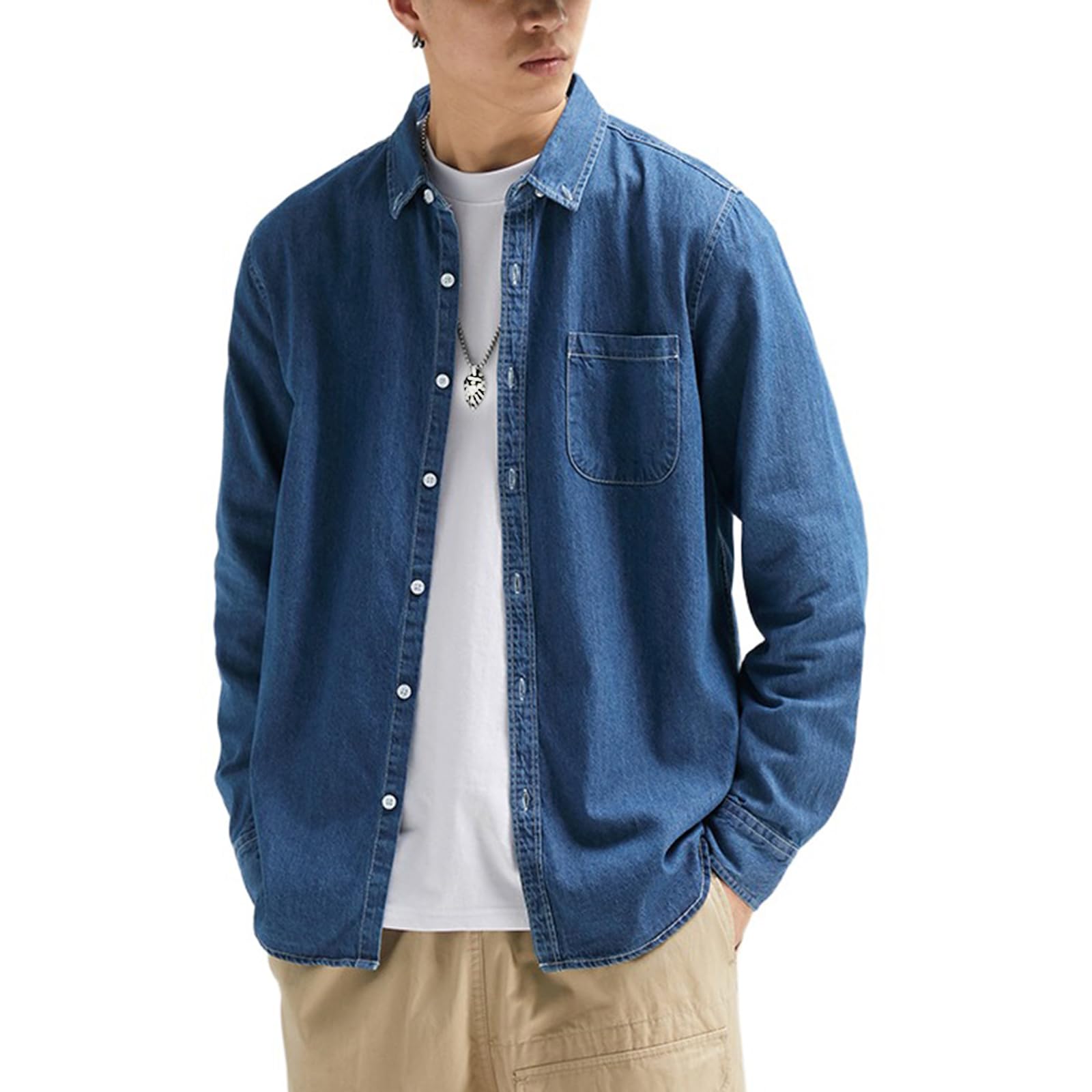 Herren Reine Baumwolle Denimhemd Langarm Arbeitskleidung Stil Vintage Waschfinish