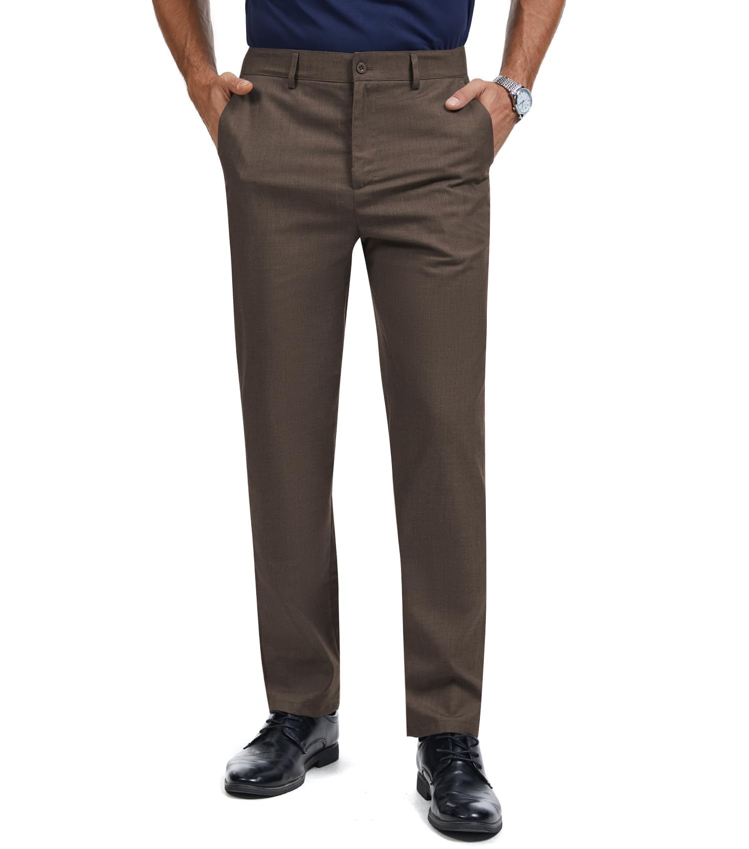 Mens Tall Classic Fit Flex Flat Front Dress Pants for Business &amp; Office