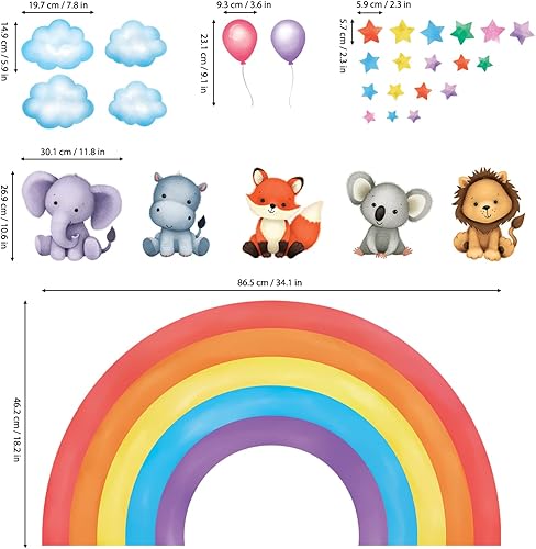 Miniatura 7 de DECOWALL SG3-2318 Animales de bebé en arco iris pegatinas de pared calcomanías decoración de arte niños sala de guardería extraíble Safari selva