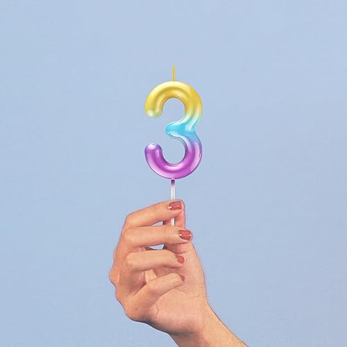 Miniatura 3 de Velas número 1 con diseño de arco iris, para decoración de fiesta de pastel de cumpleaños, suministros de celebración de aniversario de boda