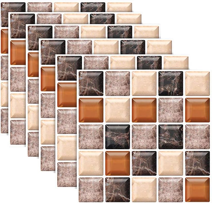 TUNKENCE 6 Sheets Self-Adhesive Wall Tile Peel and Stick Backsplash Wall Tile 3D Self Adhesive ...