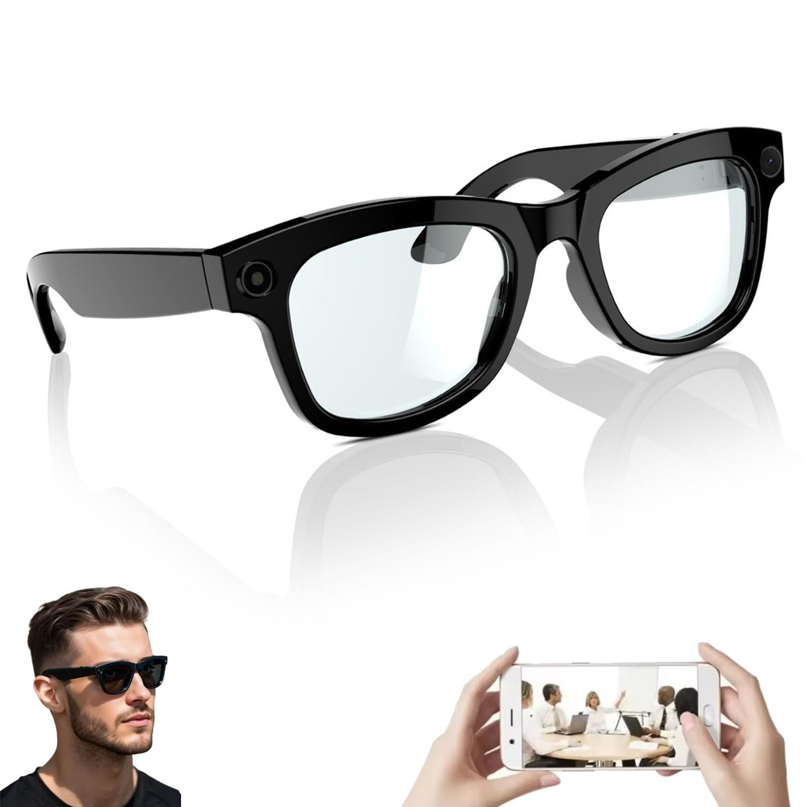 Ai Translation - Occhiali intelligenti con Bluetooth, oltre 100 lingue, fotocamera HD da 8 MP, traduzione in tempo reale e assistente vocale, per viaggi, riunioni, affari