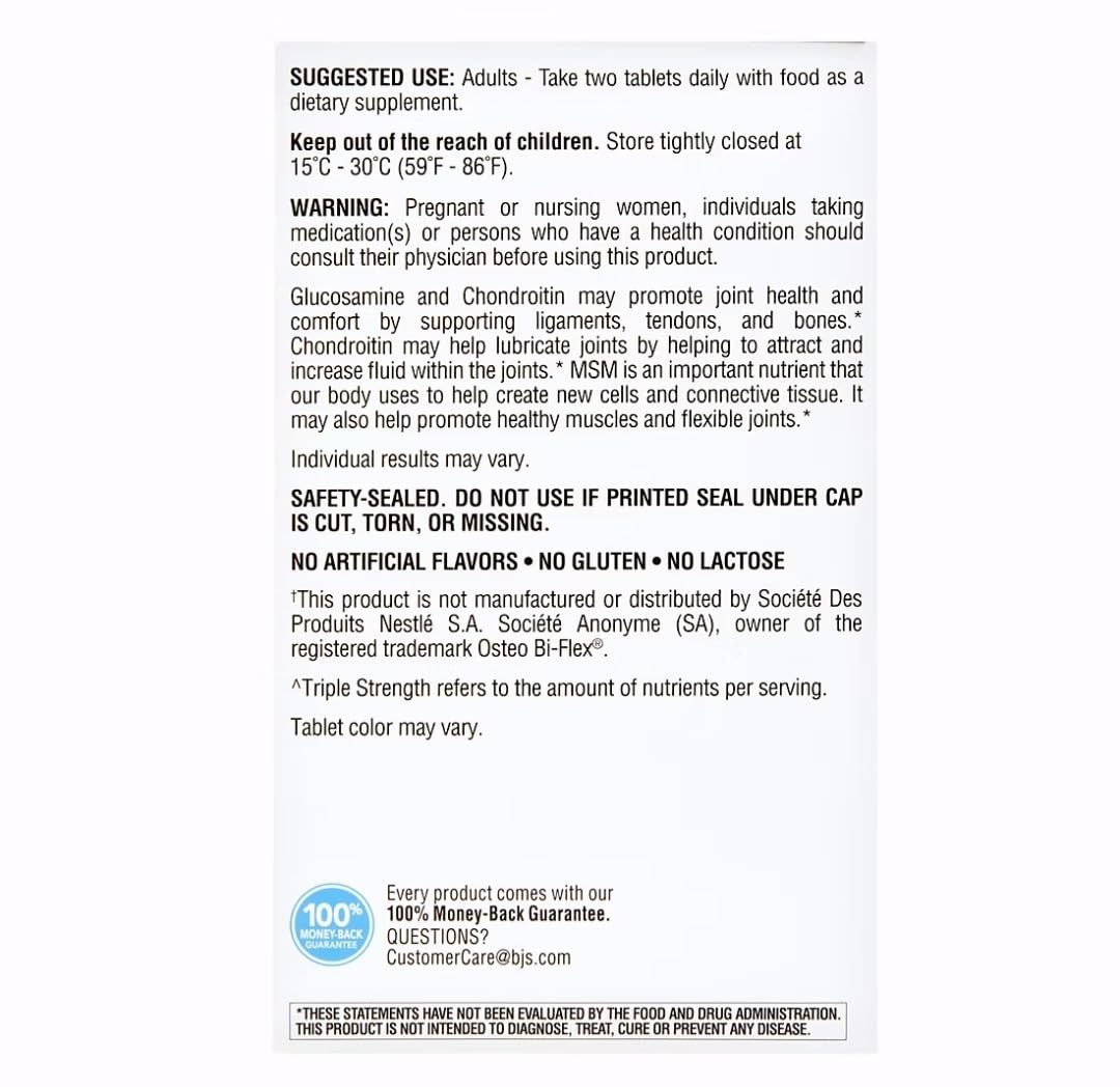 berkley jensen Triple Strength Glucosamine Chondroitin MSM Boswellia Complex 2703 mg, Joint Support Supplement for Women & Men, NSF Certified, 200 Tablets (Pack of 1) — Amazon image 4