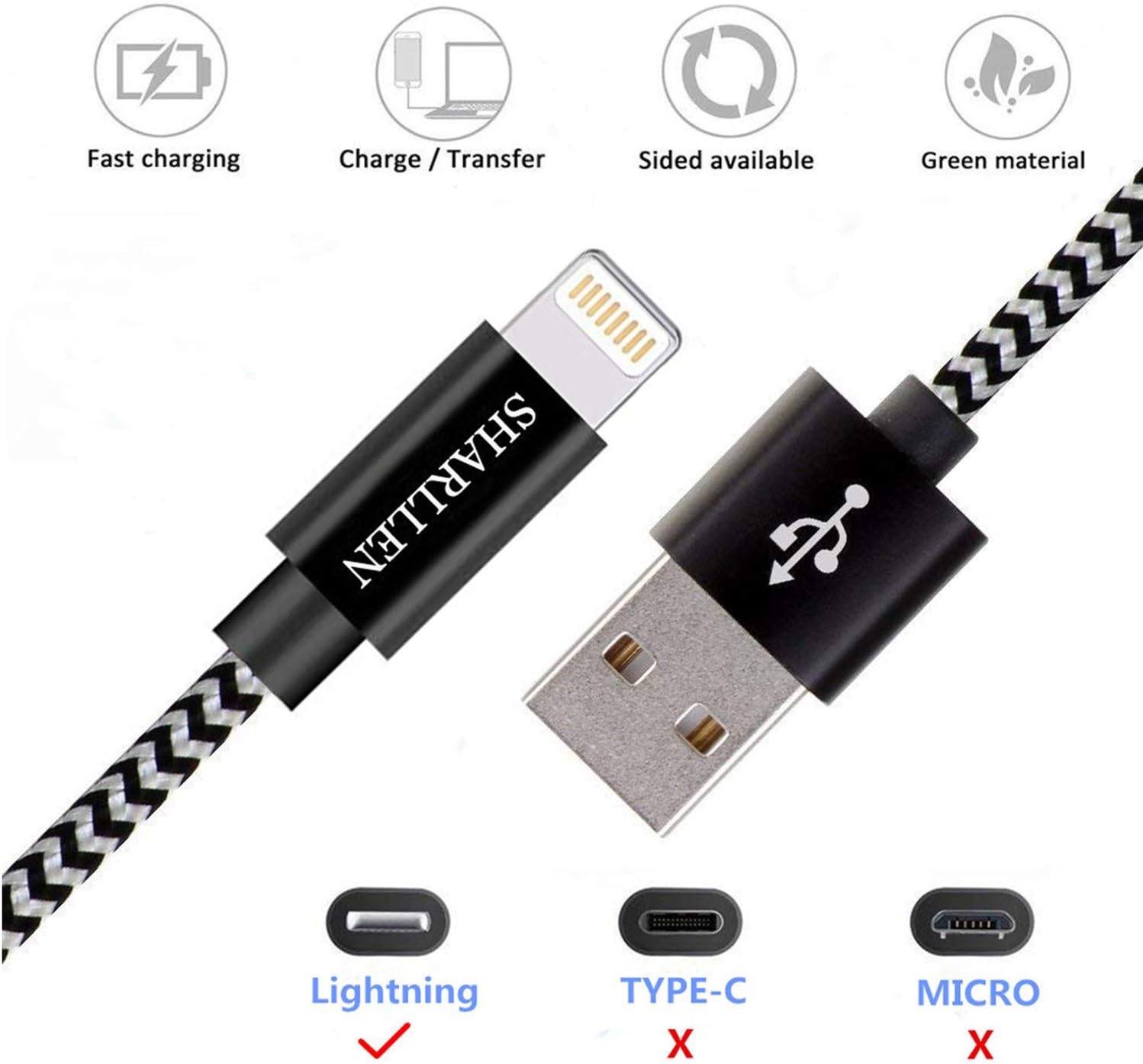Free Shipping Offer iPhone Charger Cable 3Pack 3FT MFi Certified Sharllen Nylon Braided iPhone Charging Cord Fast USB Charging Cell-Phone Lightning Wire Compatible iPhone 11/XS/Max/XR/X/8P/8/7/7P/6/iPad/iPod(Black-3FT)