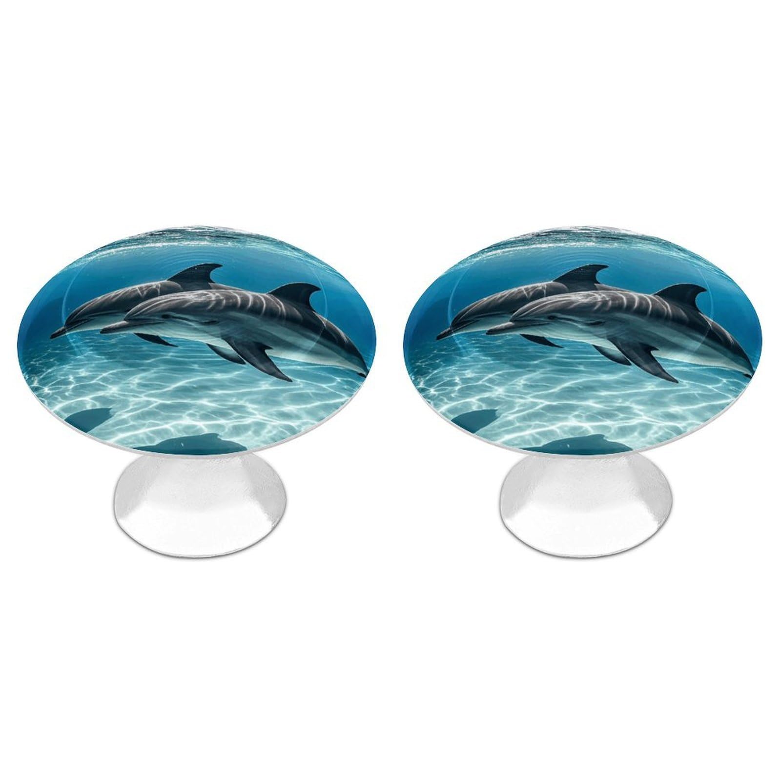 Fodpand White 2 Pack Cabinet Knobs 1.1 Inch Single Hole Drawer Pulls Handles Decorative Dolphins In The Sea Furniture Knobs For Dresser Kitchen Bathroom Cupboard Wardrobe Vanity Closet Door Hardware
