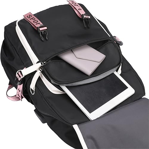 Miniatura 7 de UMocan Bolsa de libros con puerto de cargador USB, bolsa casual para computadora portátil, mochila de viaje con gráficos de anime, Rosa3, Moderno