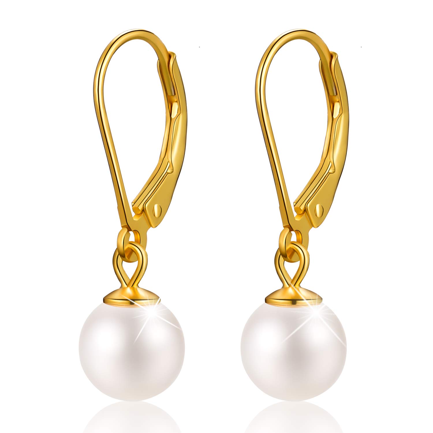 Esberry925 Sterling Shell Pearl Silver Earrings 6-12mm Handpicked White Shell Pearl Drop Leverback Earrings for Women and Girls