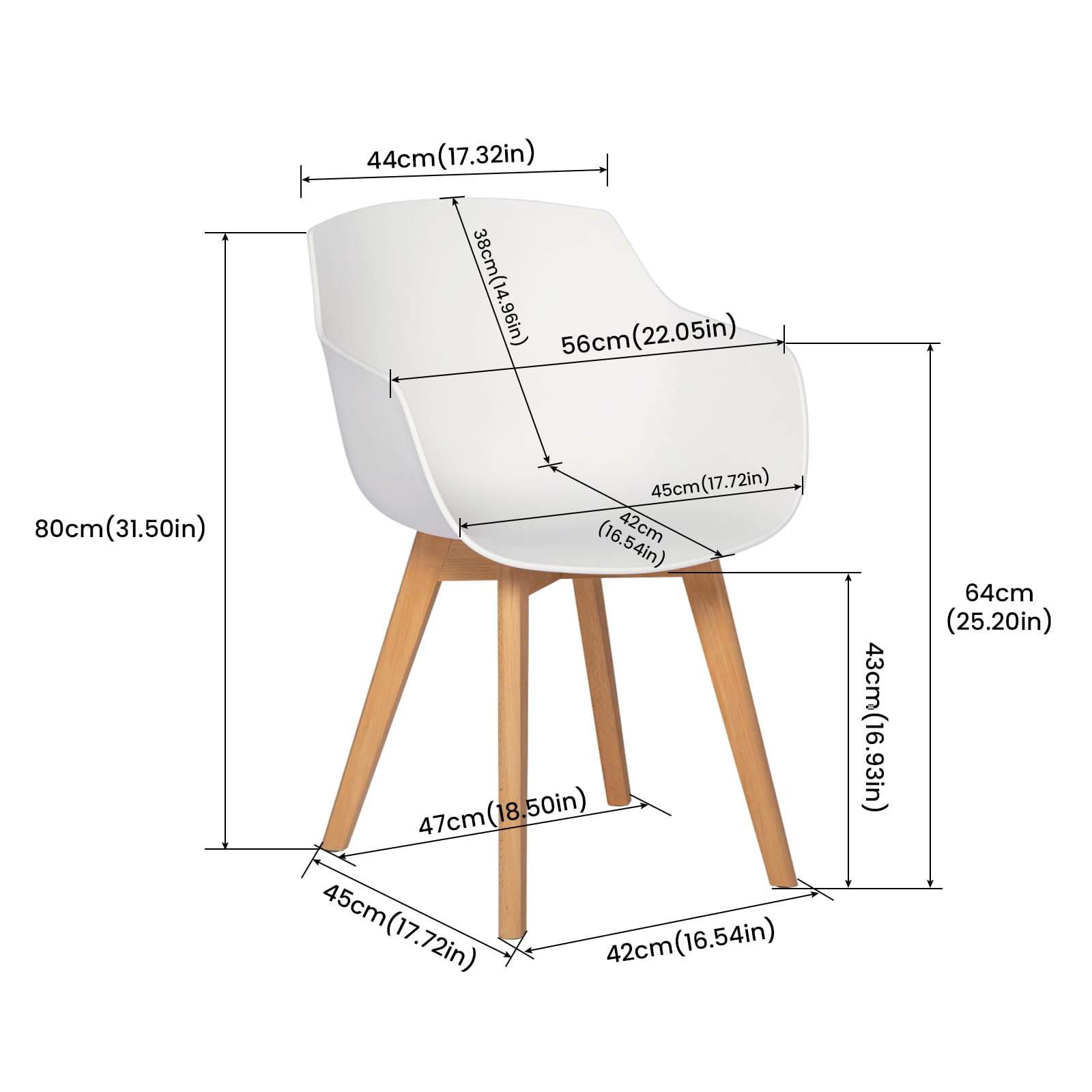 EGGREE Lot de 4 chaises de Salle à Manger et Pieds en Bois de hêtre Massif, Chaise de Salon avec accoudoirs, Blanc