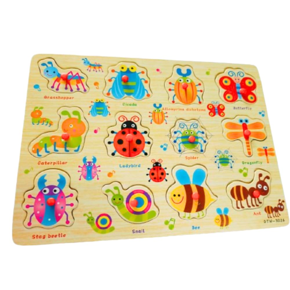 Educational Colourful Wooden Puzzle Board Toys for Kids, Preschoolers, Montessori Puzzles Memory Games for Toddlers | Vegetables | Fruits | Animals | Insects (Pack of 1 (Insects)) (B0DFYVC6T7) Amazon Price History, Amazon Price Tracker