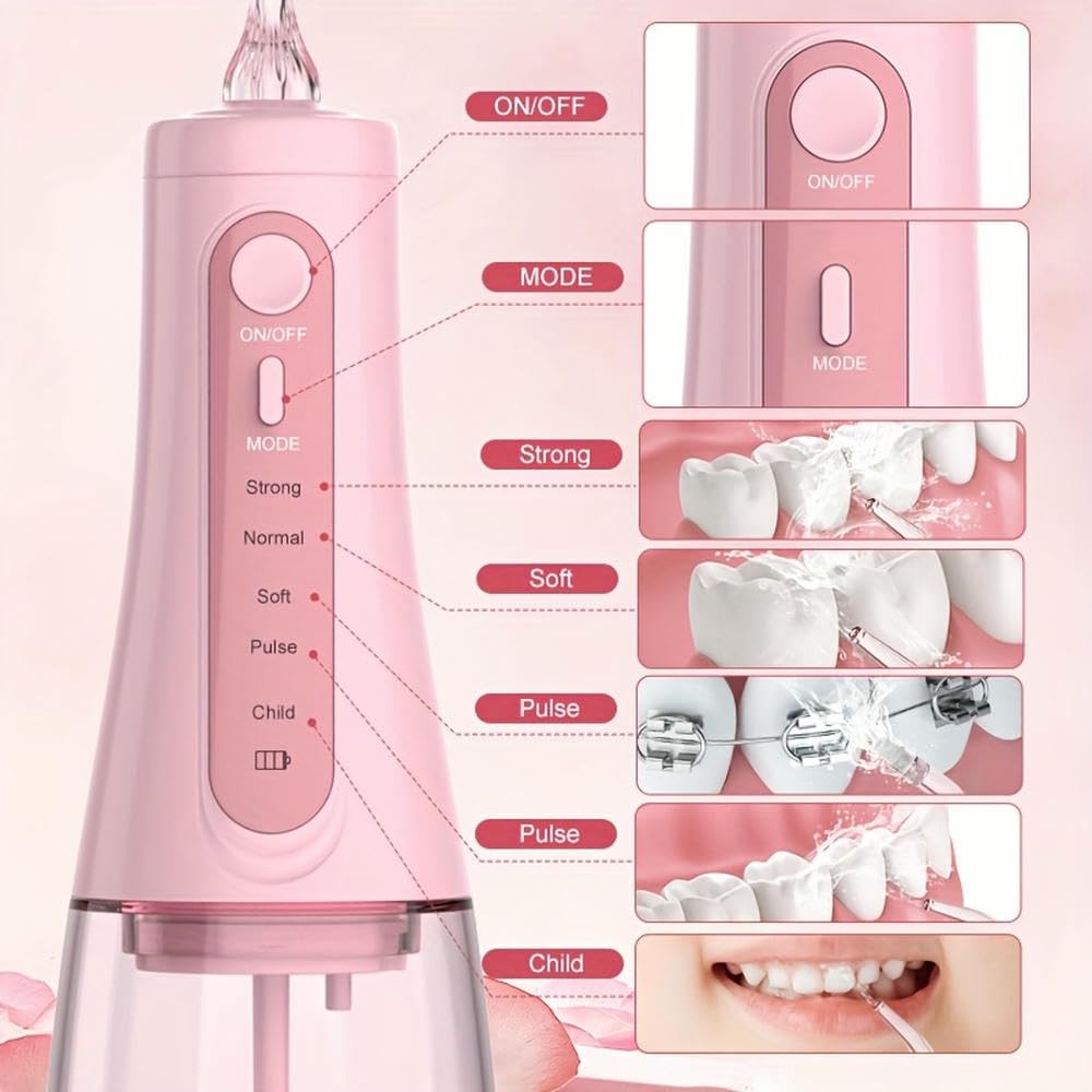 Irrigador bucal portátil, Equipo Dental de Grado Profesional, Potente Limpiador, irrigador bucal con 5 Modos de higiene bucal.