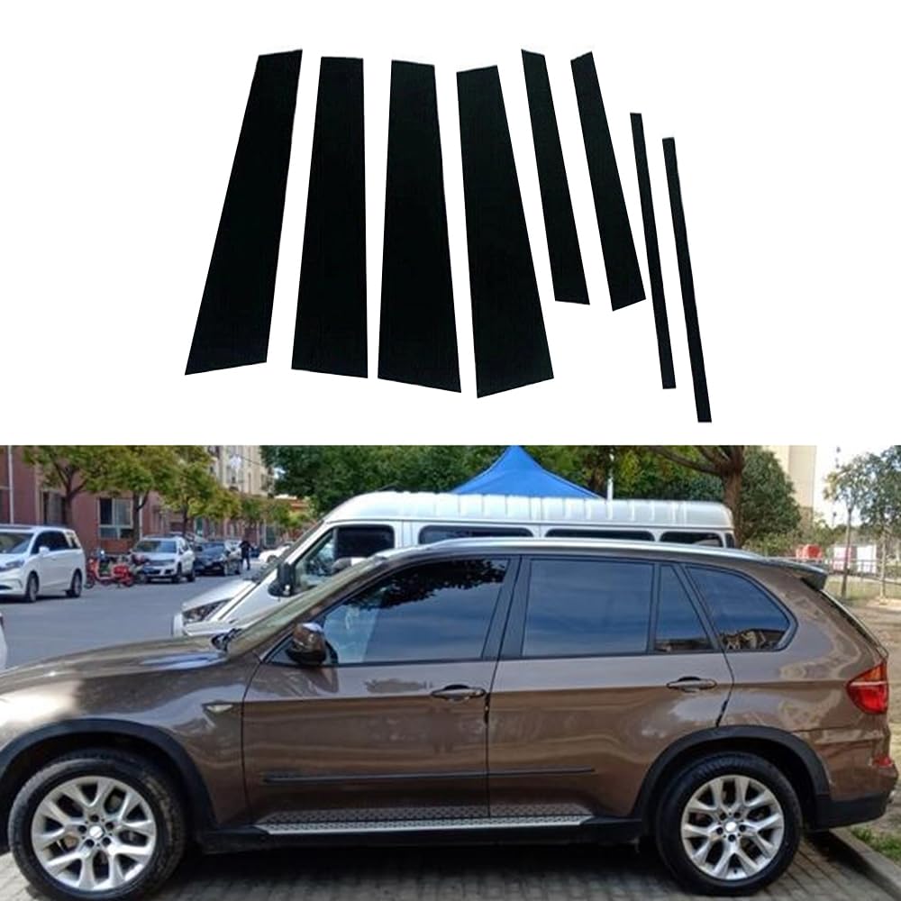 Oulesh BMW X5 E70 2007-2013 Rivestimento Montante Portiera 8 Pezzi Nero Lucido