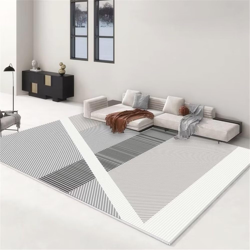 Tapis salon gris à rayures géométriques 40x60cm pour déco chambre ado