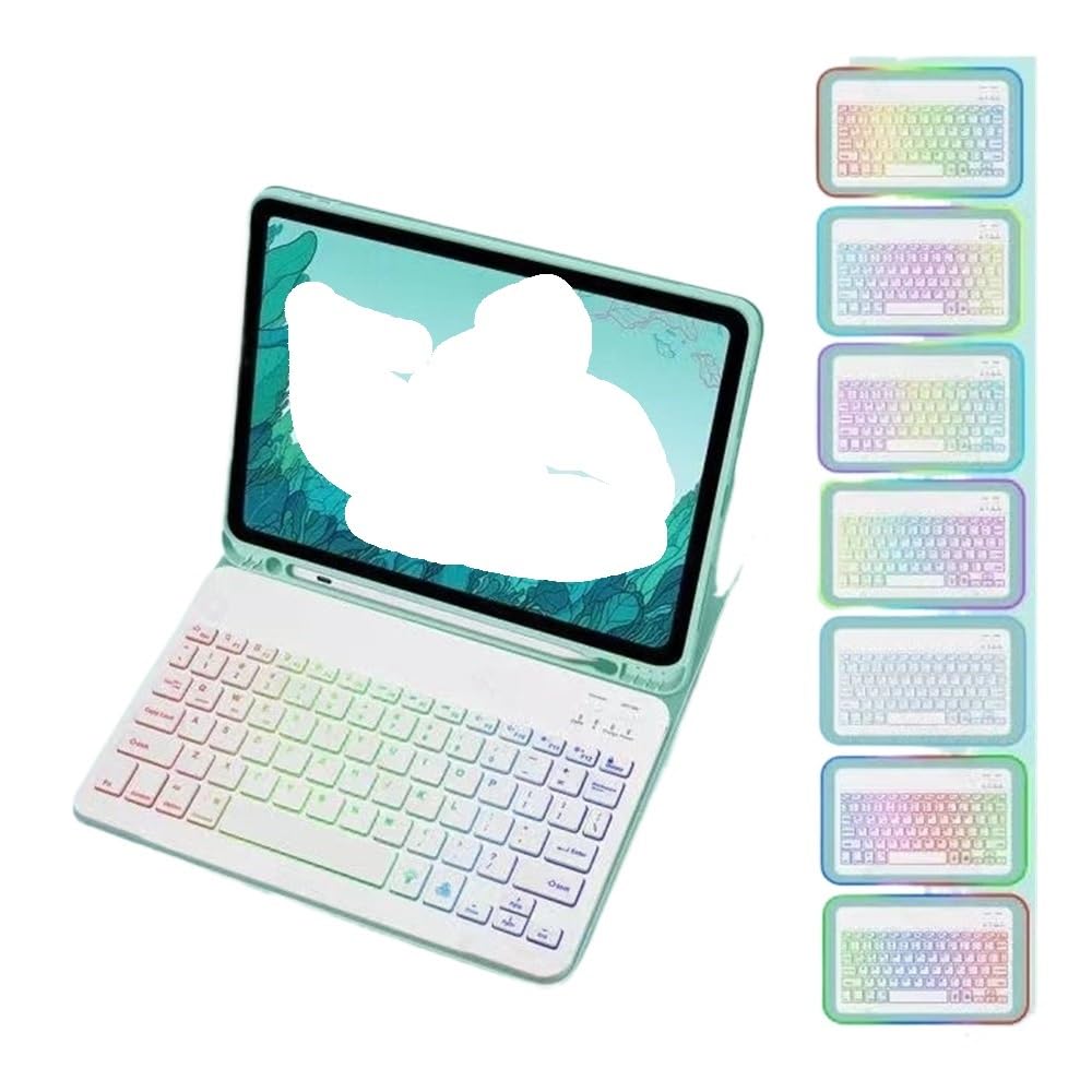 Teclado retroiluminado RGB iPad 11th con funda verde suave y ranura para lápiz 7